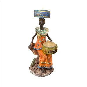 Vintage orange candleholder from Belize with two candles Size OS
